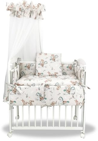 Baby Delux Beistellbett Set Babybett Komplett Set Stubenwagen weiß 90x40 mobil mit Rädern inkl. Bettwäsche Matratze (Pony)
