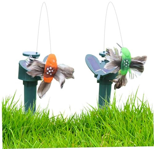 Solar Flying Hummingbird 2 PCS Solar o batería aleteo del jardín de colibrí con estacas de pájaros voladores de tambaleo de 40 cm para el patio de jardín de bodas al aire libre sin batería de color a