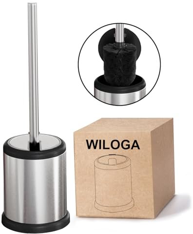 Wiloga Klobürste Silikon Schwarz Rostfreies Metall - WC Bürste mit Halter & Spritzschutz - Hochwertige Aluminium Toilettenbürste Schwarz (Edelstahl)
