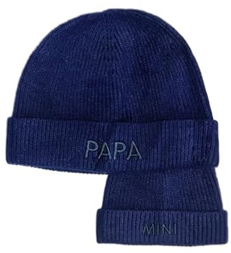MAMARELLA PA/PA Partnerlook Mützen Set in Navy, Papa Geschenk, Papa & Mini Beanie Mützen, aus weichem Strick, Papa Geschenk Geburt