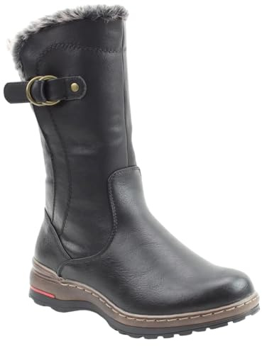 Heavenly Feet Bramble1 Faux Leather Warm Lined Vegan Mid Calf Boots (Black, UK Footwear Size System, Adult, Women, Numeric, Medium, 4)