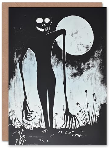 Artery8 Greeting Card Creepy Horror Figure Full Moon Evil Blank For All Halloween Card