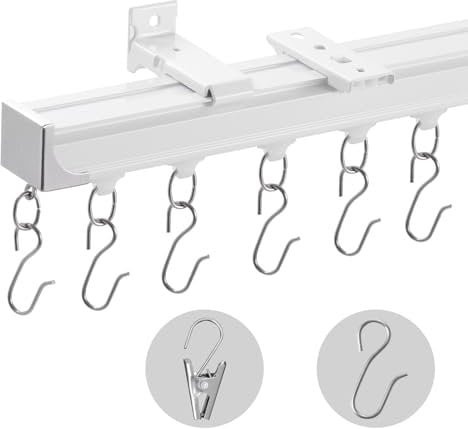 VEVOR Ensemble de rails de rideaux de plafond, 3,6 m, système de rails de plafond coulissants pour rideaux, séparateur de pièce fixé au plafond/au mur pour chambre avec crochets, quincaillerie, blanc