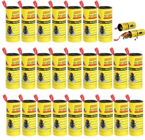 XIMEY 25 Pièces Attrape Mouche Naturel Premium, Rubans Attrape Mouche, Attrape Mouche Papier, Jaune Piège à Mouches pour Mouches, moustiques et Autres Insectes Volants pour Intérieur à Extérieur