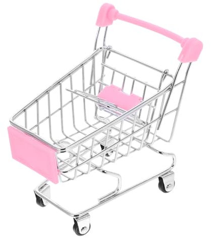 Toyvian Miniatur-schneideszene Puppen-einkaufskorb Mini Supermarkt Mini-supermarktwagen Simulierte Registrierkasse -einkaufswagen Mini-Sachen Einkaufswagen-Figur Puppenwagen Rosa
