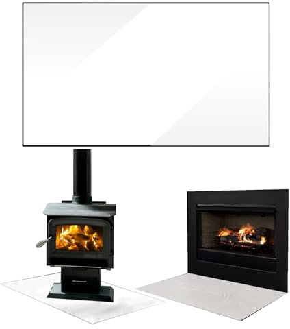 TMK ArtDeko Kaminbodenplatte Rechteckig – Hochwertige Funkenschutzplatte aus WeißESG-Sicherheitsglas - 90x52 cm