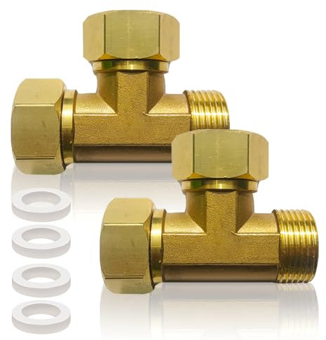 Lot de 2 raccords en T en laiton - Raccord en T - G3/4 - 3/4 IGxIGxAG - Raccord en T à 3 voies - Raccord d'eau DN20 - Pour climatisation, système de réfrigération et sanitaire