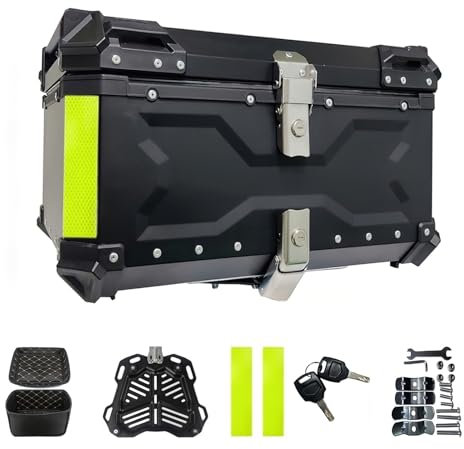 Universal Motorrad Topcase, wasserdichte Aluminium-Motorrad-Kofferraum-Topbox, Dual-Key Storage Carrier Case, Top Box, Motorradkoffer zur Aufbewahrung von Helmen (schwarz, 65L)