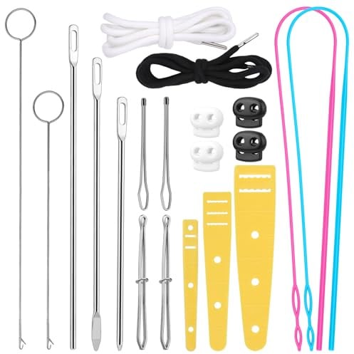 ENCHOL 20 Pcs Drawstring Threader Tool Set, Loop Turner Sewing Tool | Bodkin Sewing Tool for Drawstrings and Cords, Elastic Threader and Cord Locks for Pants Hoodies Sweatpants Jackets Shoes