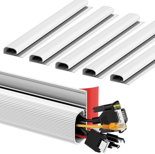 INCETUE 6 Pcs Under Desk Cable Management, 15.7in Cable Management Tray, Wire Cord Cover Organizer Cable Concealer for Home, Office, Internet Cafe, Study, Kitchen - White