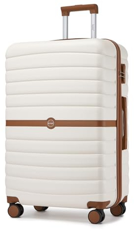 KONO Großer Reisekoffer 94L Leichter ABS+PC Hartschalenkoffer XL | Robuster Trolley, 360°Leise Doppelrollen, Sicheres Zahlenschloss, Für Familienurlaub, Fernreisen und Langreisen, Creme/Braun