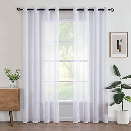 Woaboy Voile Gardinen Vorhänge Transparent Wohnzimmer mit Ösen Stores Gardinen Schlafzimmer Ösenvorhang Scheibengardine Schlaufengardinen Modern 2er Set 140x240cm (B x H) Weiß