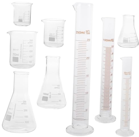 Cabilock 9 Piezas Vidrio para Cilindros Graduados y Vasos Medidores de Frascos Cónicos Resistentes Altas Temperaturas para Química y Educación Científica