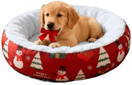 Rechory Weihnachts-Hundebett – bequemes, rundes Weihnachts- -Sofa – für Hunde und Katzen – für Zuhause, Schlafsaal, Schlafzimmer, Wohnzimmer, Balkon