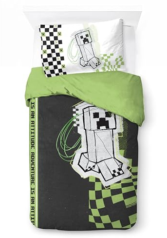 Jay Franco Minecraft Creeper Duvet Cover Set – Kids Super Soft Bedding with Pillowcase, COVER ONLY Comforter Not Included, Multi-Coloured, 2 Piece Single