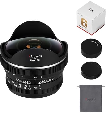 7Artisans 6mm F2.0 APS-C Fisheye-Ultraweitwinkelobjektiv 220° Manuellem Fokus, Kompatibel mit Spiegellosen Canon-R-Mount-Kameras R7 R10 R50 R100 R50V