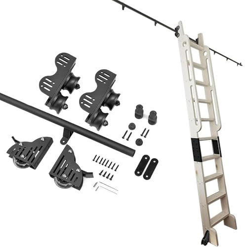 Schiebeleiter-Set (1 m – 7.2 m) mit rollbarer Bibliotheksschiene, robuste Ausführung – Stehleiter-Set für Bücherregal, Bar und Schrank – Leiter nicht enthalten(100cm Gleisbausatz)