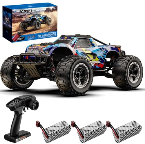 X-Verse KF10 1:10 Ferngesteuertes Auto für Erwachsene, 4WD 60KM/H Wasserdichtes RC Auto mit 3S Bürstenloser Motor, 2.4GHz All Terrain Offroad RC Truggy RC Truck Crawler- 3 Batterien(Blau)