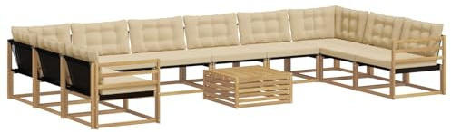 vidaXL Outdoor-Sofagarnitur mit Kissen 11 pcs Weiß und Beige, Garten Set, modernes Outdoor Sofa, langlebige Lounge, Textilene Couch, wetterfeste Sitzgelegenheit für die Terrasse