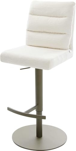 DELIFE Barstuhl Pela-Flex Drehfuß höhenverstellbar Metall Titanfarben Bouclé Soft Beige