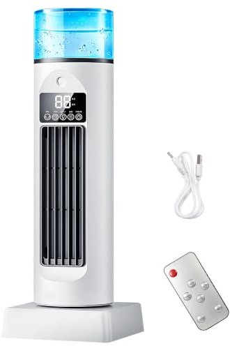 Turm AC -Klimaanlage, Kaltluftventilator Mobile Klimaanlage mit 8H Timer Cool Air Lüfter mit 9 Stufen Ruhiger Oszillierender Bladerloser Kühler mit Fernbedienung und Wassertank für Sommer (Weiß)