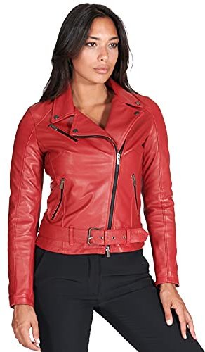 D'Arienzo Chiodo Pelle Rossa Donna Giacca Biker Vera Pelle Made in Italy Chiodo Rosso/L