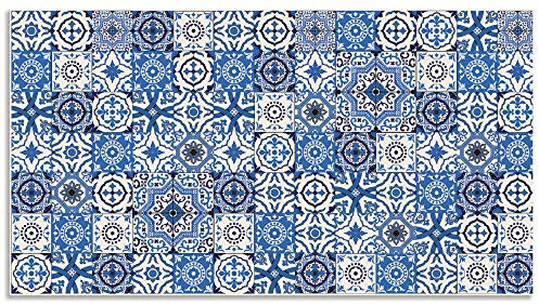 ARTland Spritzschutz Küchenrückwand aus Alu für Küche Herd Spüle 110x60 cm (BxH) mit Motiv Mosaik Fliesenmuster Abstrakt Fliesenoptik Orientalisch Blau H6ZH