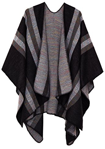 EXCHIC Femmes Rétro Plusieurs Couleurs Châle Cape Extra Large Hiver élégant Open Front Poncho Manteau (Noir-9)