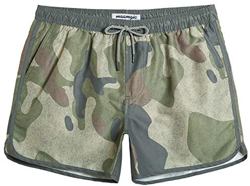 MaaMgic Men's Swimming Trunks Quick Dry Fit Performance Surfing Short Pockets, Large ( Waist:33inches-35inches ), Camouflage