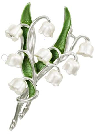 AMSITA LONDON Broche fleur de muguet en émail blanc argenté, Émail