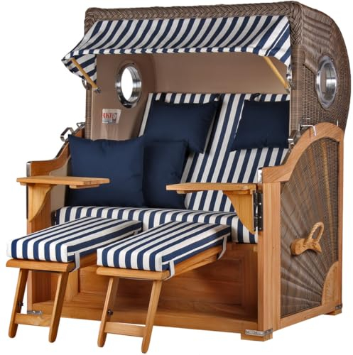 bene living Strandkorb-Set Königssee Teak Bullauge - PE grau - Modell 518 - Liftersystem