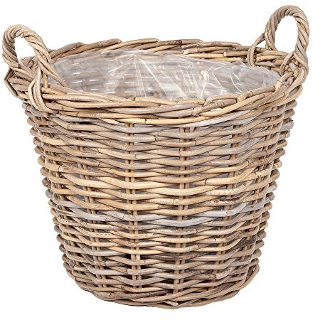 LEBENSwohnART Pflanzkorb Verona-7 Rund ca. D40cm Rattan Übertopf Blumenkorb Korb mit Henkeln