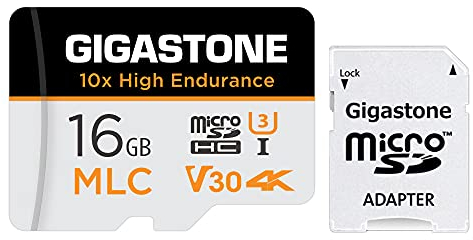 [10x High Endurance] GIGASTONE Industrial 16GB MLC Micro SD Card, 4K Video Recording, Security Cam, Dash Cam, Surveillance Compatible 95MB/s, U3 C10, with Adapter [5-Yrs Free Data Recovery]