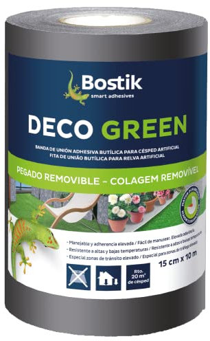 Bostik, Banda de Unión adhesiva para instalación de Césped Artificial, Doble cara, Interior y Exterior, Instalación Removible y discreta, Deco Green, Negra, Rollo de 15 m x 10 m