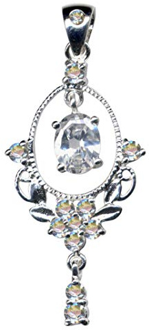 Ciondolo in argento stile Liberty Art Nouveau in vero argento Sterling 925 con zirconi, ciondolo a forma di amore, bianco, simbolo di speranza, emozione, oggetto stravagante, bello, classico,