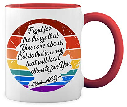 Notorious RBG Ruth Bader Ginsburg retro Weiße Tasse Mug mit roten Felgen und Griff