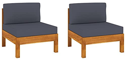 CHAHO Mittelsofas 2 STK. mit Dunkelgrauen Kissen Massivholz Akazie,Lounge Sofa Gartenliege Lounge,eignet für Terrasse, Garten oder Wintergarten