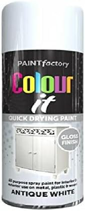 HOMION Colour it prime spray paint 400ml sunshine gloss or matt finish quick drying metal wood aerosol (3, ANTIQUE WHITE GLOSS)
