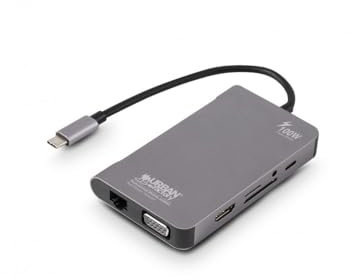 USB C Hub by Urban Factory Hubee Plus 100watt, Docking Station, Dual Monitor HDMI for Notebook/Laptop/Windows/MAC/IOS, Multiport Adapter, 4K HDMI, VGA, RJ45, USB3.0, 100W PD