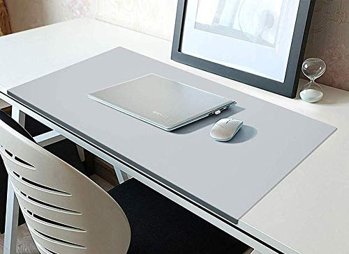 Desk Pad with Fixation Lip, Edge Protector Large Mouse Pad, PU Leather Waterproof Writing Mat, Anti-Scratch Non-Slip Laptop PC Table Protector,70x40cm,Gray