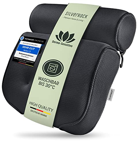 SilverRack Badewannenkissen MEDIUM-WEICH [Dunkel-Grau 3D] - Nackenkissen für Badewanne mit Saugnäpfen als Badewannen-Zubehör - Kissen für Badewanne - Badekissen mit ergonomischer Passform