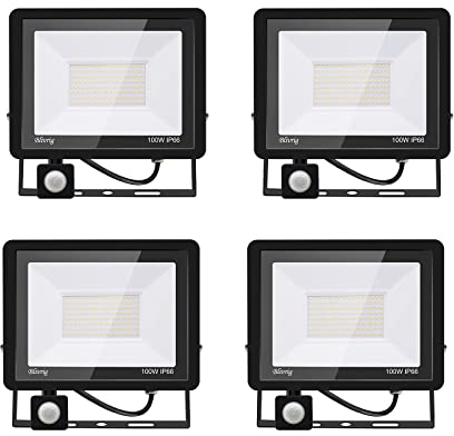 Blivrig LED Strahler mit Bewegungsmelder Außen 100W Warmweiss, Fluter mit Bewegungssensor, Superhell 10000LM Aussenstrahler, IP66 Wasserdicht Scheinwerfer, für Garten, Garage (4pcs-Warmweiß, 100W)
