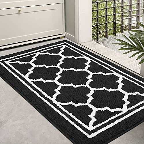 Homaxy Washable Door Mats Indoor, Dirt Trapper Mat Absorbent Non-Slip Low Profile Doormat for Entrance, Inside, Kitchen, Front Back Door, Pets and Dogs— 50 x 80 cm, Black