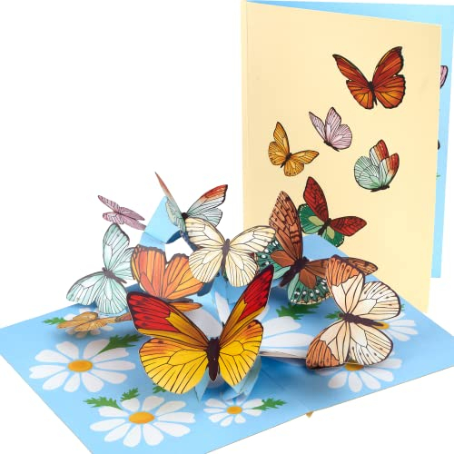 3D Karte - Pop Up Karte mit Schmetterlingen - Wunderschön - Handhgemacht - Hochzeit, Verlobung, Hochzeitstag, Jahrestag, Erntedankfest, Abschied, Geschenkkarte, Ostern