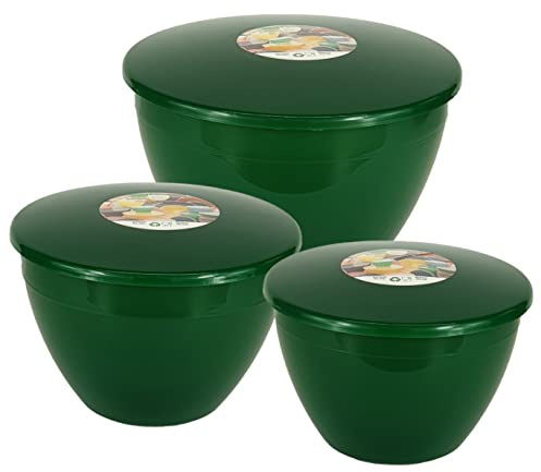 Just Pudding Basins 3 Plastic Steaming & Storage Bowls with Lids – 1.5pt, 2 Pint & 3pt (850ml, 1.14L & 1.71L) Emerald