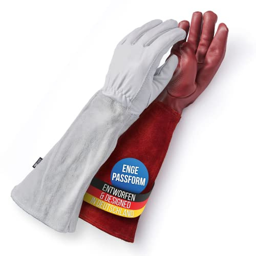 LAUTER SCHUTZ ® DORNENSICHERE Rindsleder Handschuhe -Mit Rückennaht für Bewegungsfreiheit und Komfort (L, Weiß)