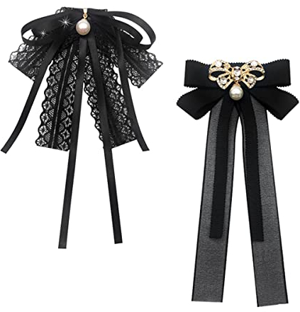 2 Pcs Strass Schleife Brosche,WideSmart Perle Brosche Schleife Brosche Bogen Brosche Damen Brosche Spitze Band Brosche Pin Kristall Band Brosche Frauen Party Graduation Fliege Revers Brosche Pin