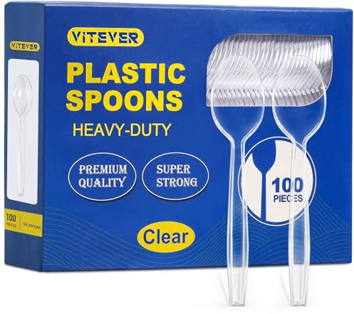 ] Clear Plastic Spoons Heavy Duty, Premium Disposable Spoons, Durable Plastic Cutlery for for Parties, Picnics, Big Event, Daily Use - Heat Resistant & BPA Free - Clear