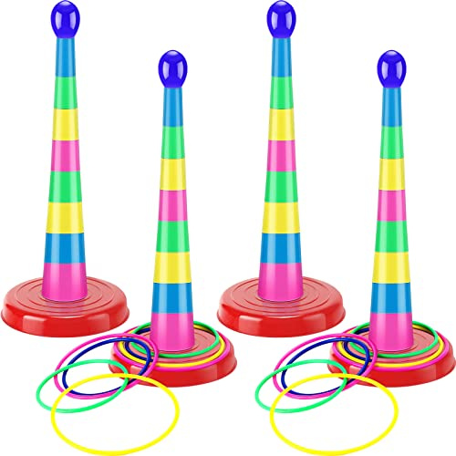 Zubebe 76 Pcs 4 Sets 18 Inch Plastic Ring Toss Game for Kids, Colorful Set