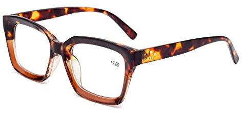 Amorays Lesebrille Oversize Square Frame Vintage Anti Blaue Licht Lesebrille Lesehilfe Damen Herren 6561, Schildpatt, 2.00